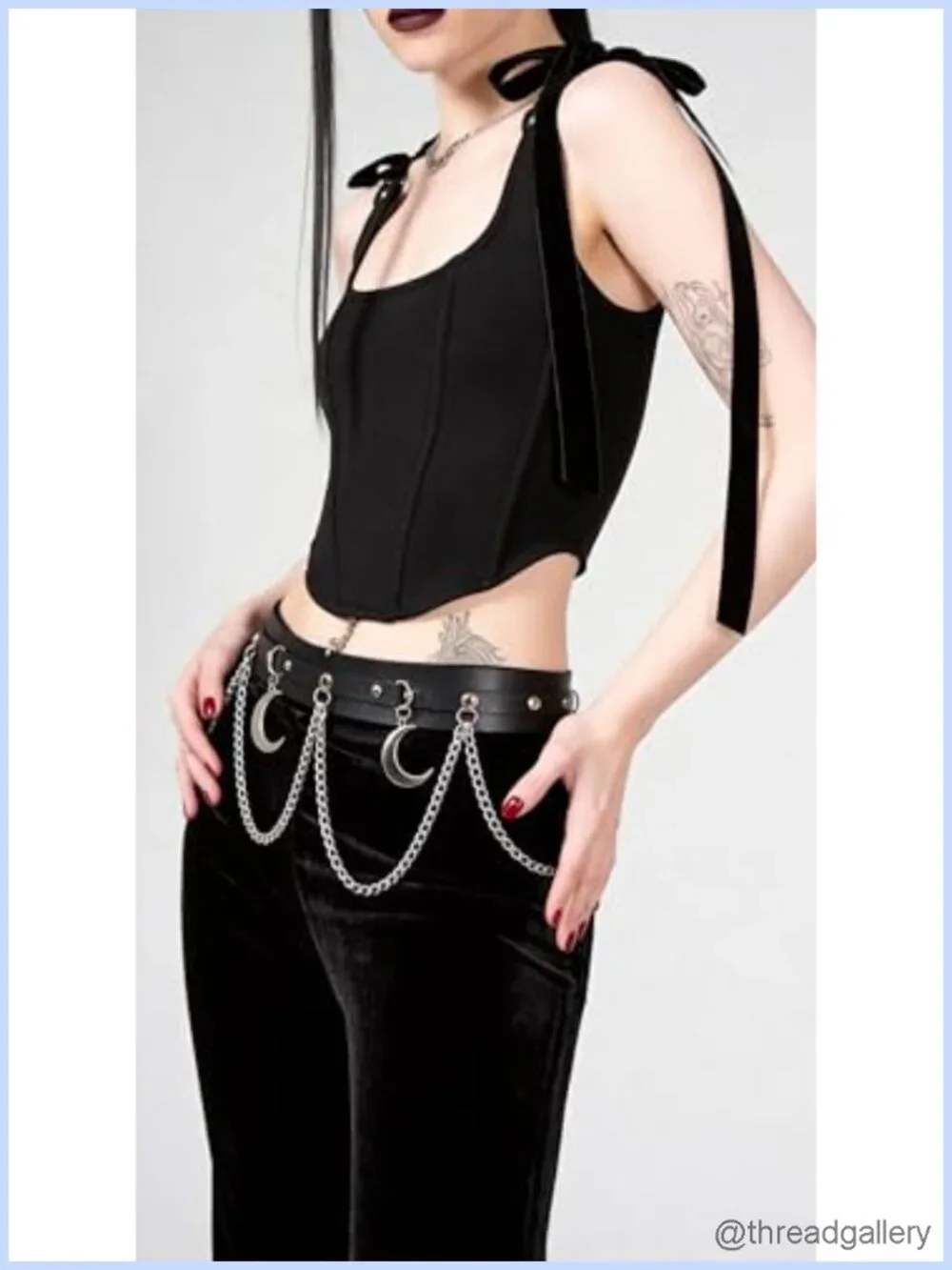Adjustable Chain Waist Belt Faux Leather Strap Moon Charm Punk Gothic